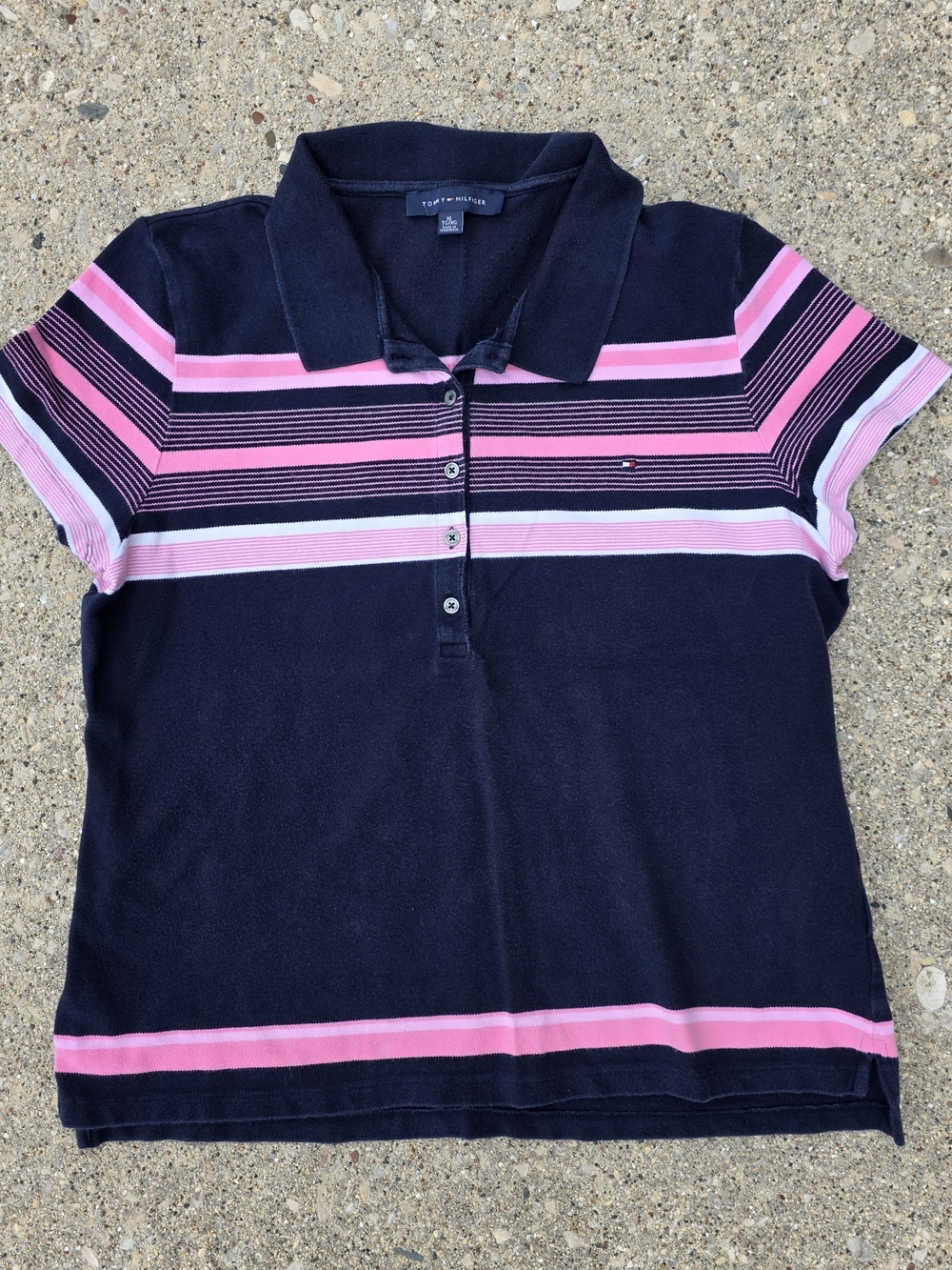Tommy Hilfiger Navy & Pink Striped Polo Tee